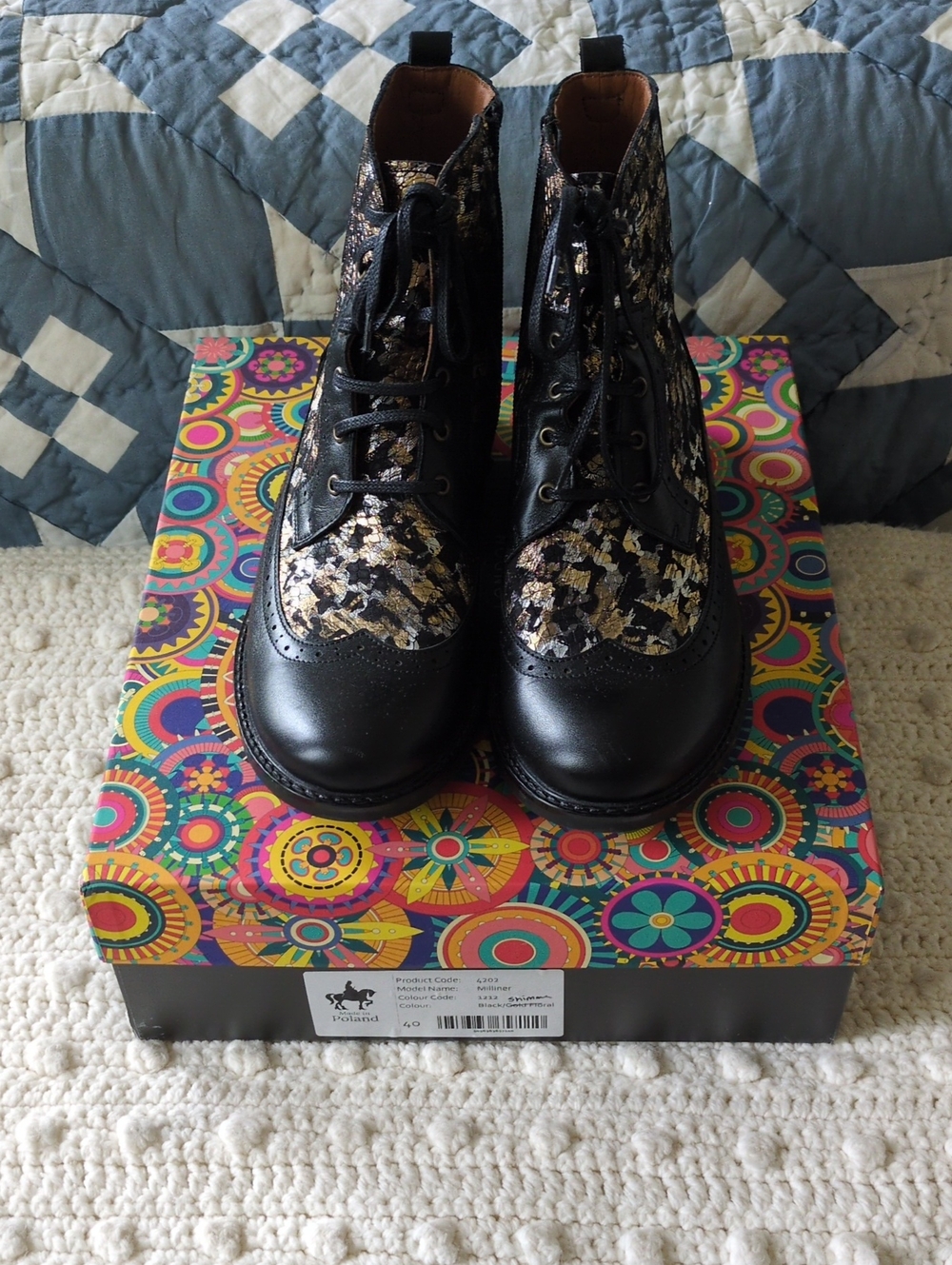 Embassy London - Black and Gold Lace-Up Women's Boots